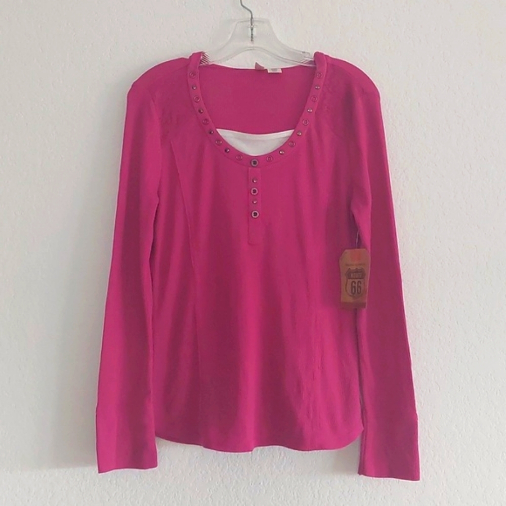 ROUTE 66 hooded layered look top NWT